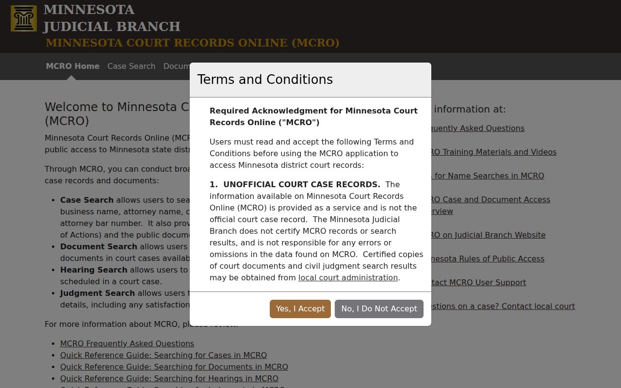 St. Louis Park residents directory MCRO court search interface